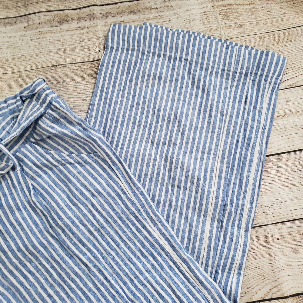 JOLT Blue White Striped Paper Bag Pants L - Picture 2 of 6